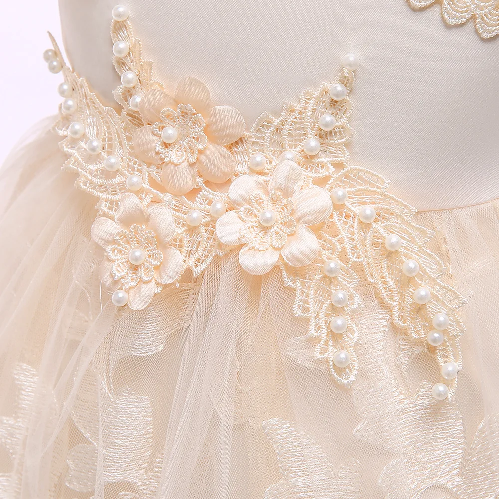 Детское Dress2-10-Year-Old платье принцессы, детское платье, хлопковое Сетчатое платье с кружевом и отделкой бисером, Детская рубашка, костюм