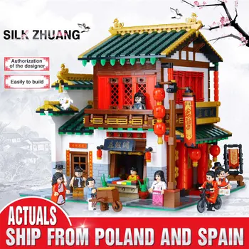 

Chinese ancient style silks and satins shop compatible lepining with architecture model building kits blocks house sets toys