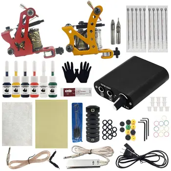 

Complete Tattoo Kit 2 Tattoo Machines Gun Black Ink Set Power Supply Grips Body Art Tools Set Tattoo Permanent Makeup Tattoo set