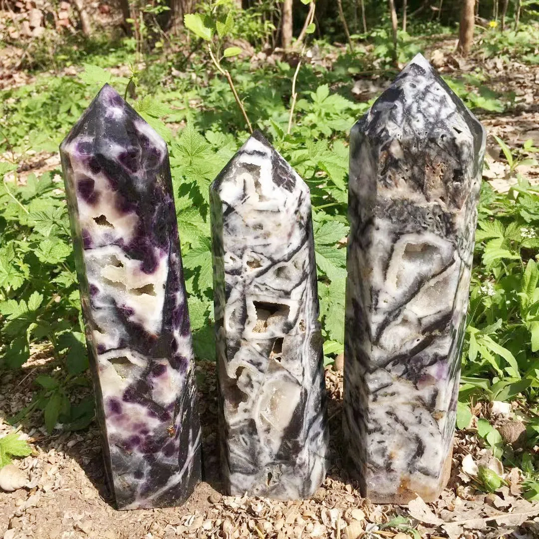 

Natural Fluorite Quartz Crystal Obelisk Healing With geode Decoration