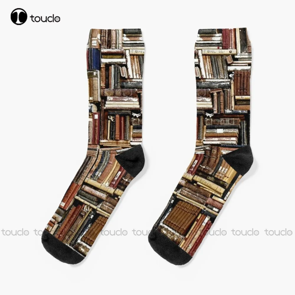 

Books Library Pattern. Socks White Long Socks Christmas Gift Custom Unisex Adult Teen Youth Socks Women Men 360° Digital Print