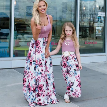 

Fashion Mommy And Daughter Dress Family Dress Mother Daughter Floral Maxi Long Dress Kids Dresses Matching Outfits Woman Dresses