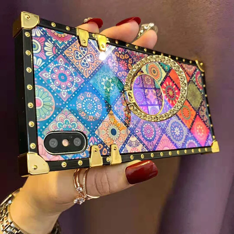 Luxury Square Blu-ray Bohemian Ethnic Style Frame Case for iPhone 7 8 Plus 6 s 11 pro xr xs Max X Soft Silicon for Samsung Cover (3)