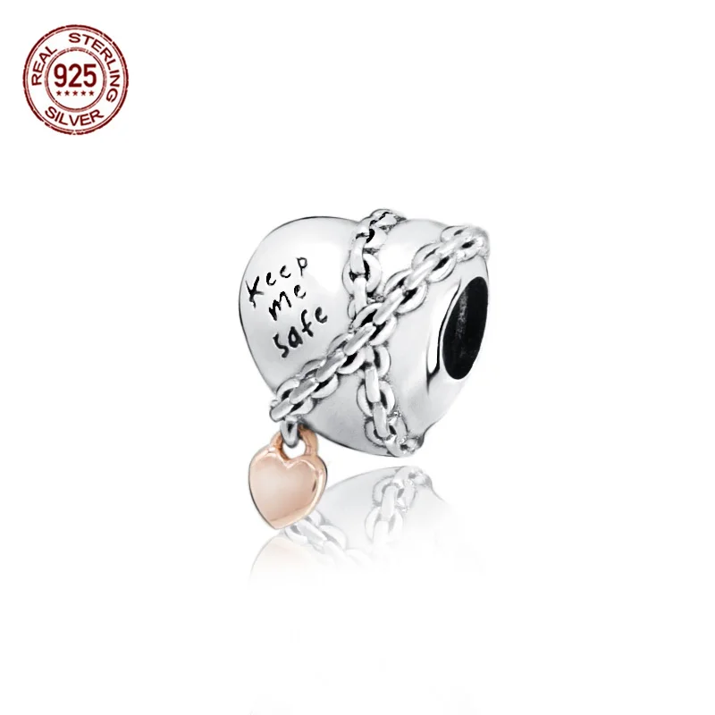 

925 Sterling Silver Beads Charm Fit Original Pandora Bracelets Necklaces Chained Heart Charms Bead Jewelry for Women Girls Gift