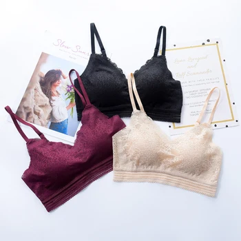 

Roseheart Summer Women Fashion Red Wireless Lace Padded Bra One-Piece Active Bras Female Bras Yoga Seamless Invisible Cup A B