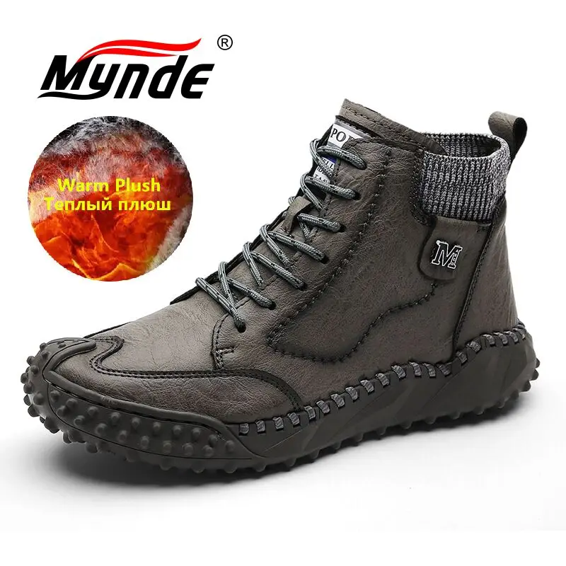 Brand Men Winter Boots Fashion Leather Men's Boots Warm Plush Men Snow Outdoor Light Casual Shoes Shoes Size 38-46