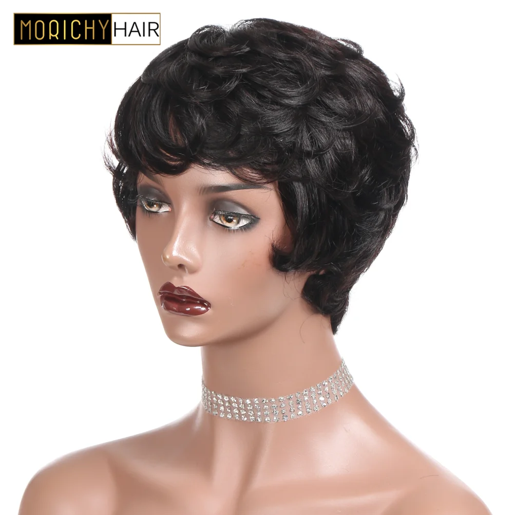 

MORICHY Piexe Cut Human Hair Wigs for Women Brazilian Short Wigs Natural Black Color Non-Remy Full Machine Wigs Human Hair Wig