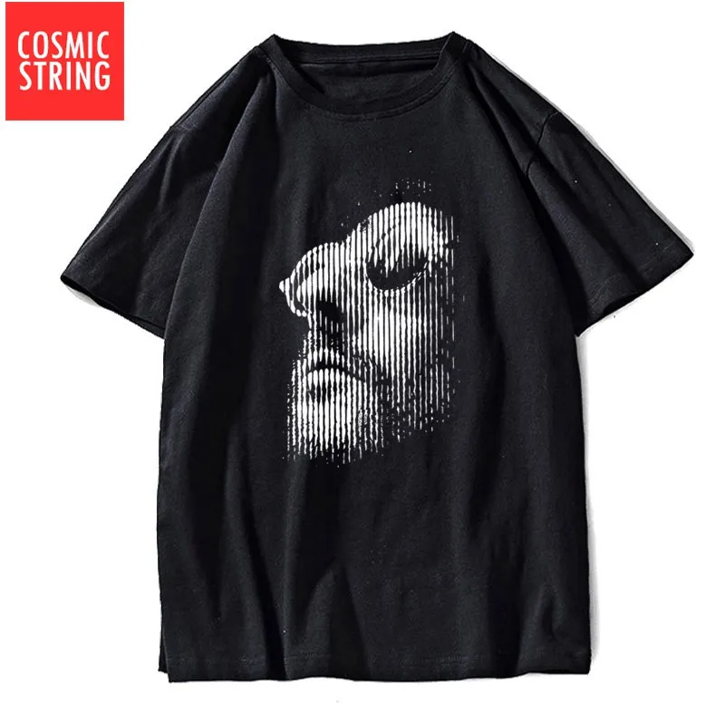 

COSMIC STRING 100% cotton o-neck cool print men T shirt casual loose summer men tshirt knitted oversized t-shirt men tee shirts