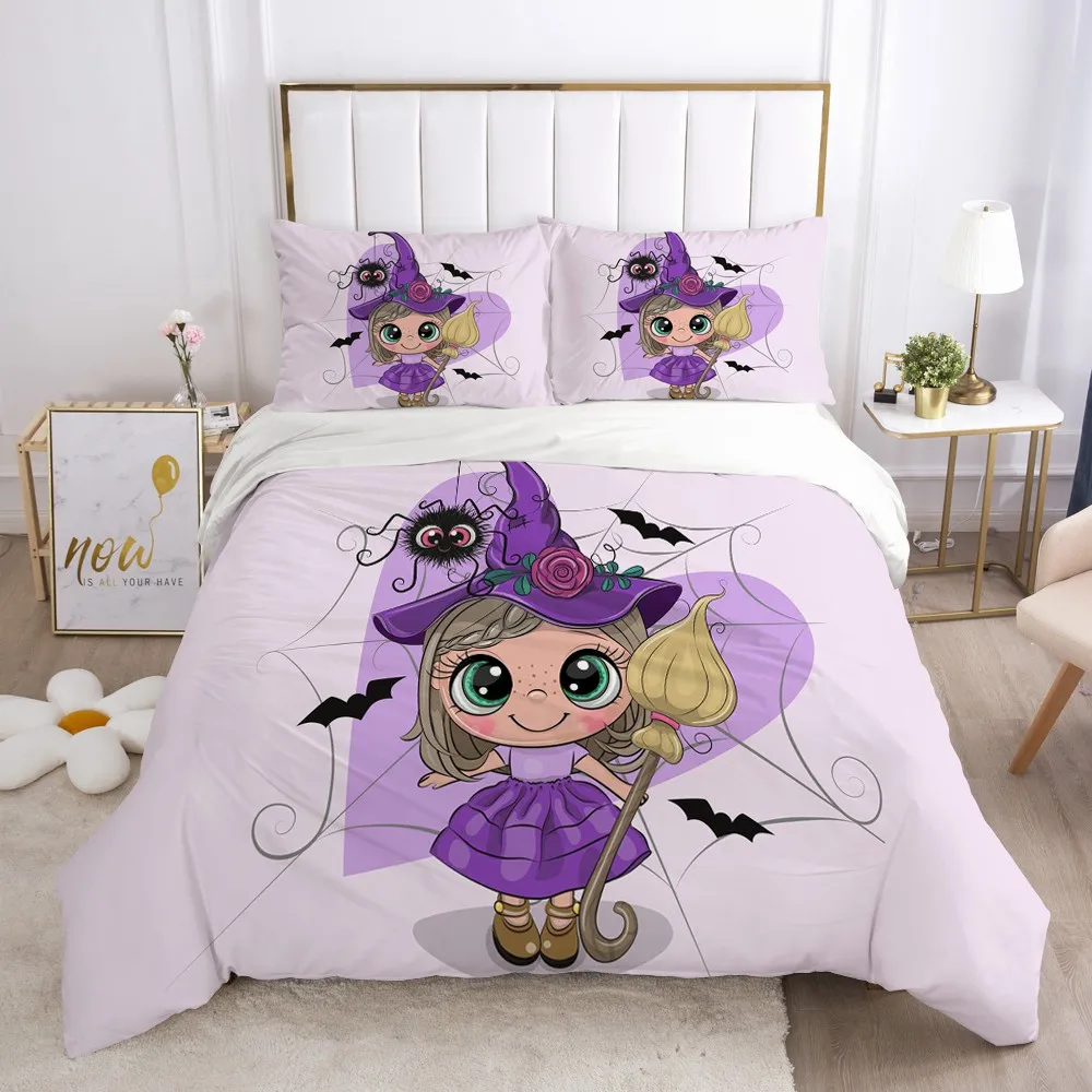 

3D Cartoon Kids Bedding Set for Crib Children Boys Girls Baby Comforter Quilt Duvet Cover Set Pillowcase Cover Halloween Witch