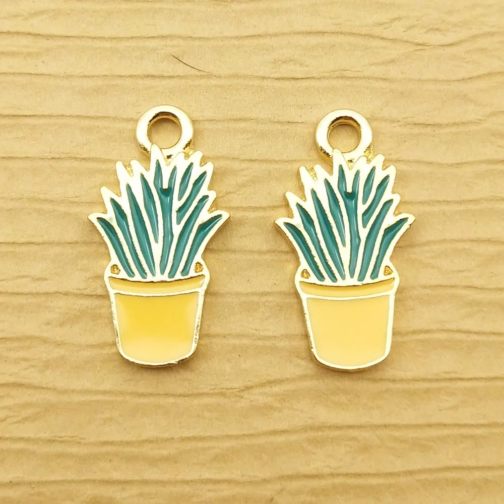 10pcs 11x21mm enamel pot plant charms for jewelry making fashion