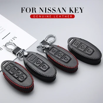

Leather Car Key Cover with Key Holder For Nissan Teana X-Trail Murano March Geniss Tiida Qashqai Livina Sylphy Sunny Juke