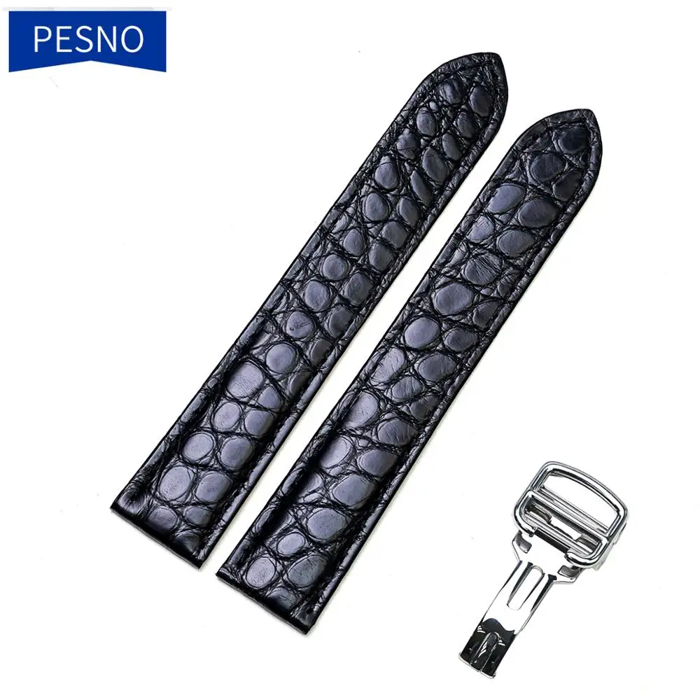Pesno Unique Round Texture Alligator Skin Leather Watch Band Women Men Watch Accessories for Cartier Tank Rontonde