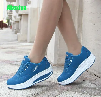 

Akexiya Women Sneakers 2019 Breathable Waterproof Wedges Platform Vulcanize Shoes Woman Pu Leather Casual Shoes tenis feminino