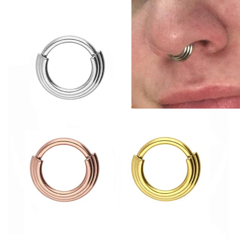 Nose Rings 316L Surgical Stainless Steel 3 Layer Septum Hoops for Women Clicker Tragus Helix Earrings 1pc