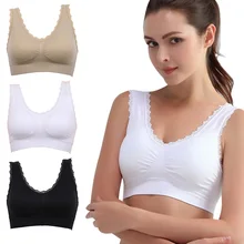 Новинка, Женский шикарный Повседневный однотонный кружевной бюстгальтер с подкладкой для фитнеса, топы, Активный бюстгальтер, тянущийся жилет
