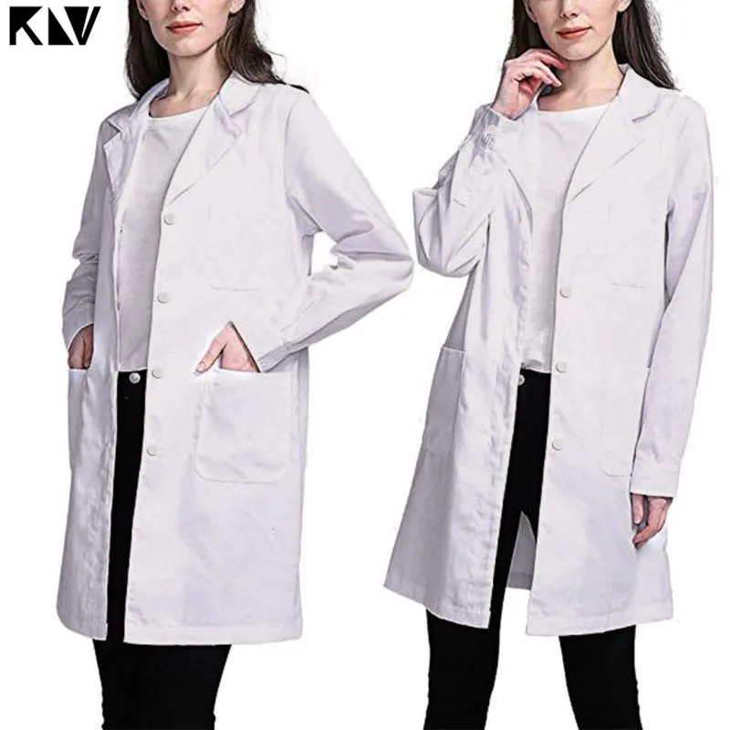 Женское однобортное лабораторное пальто медицинский доктор блузка Студенческая научная медсестры Косплей Зубчатый воротник с лацканами куртка с карманами