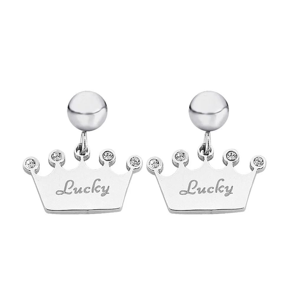 1 шт Корона из нержавеющей стали серьги-гвоздики для женщин Белый Кристалл Камень счастливые серьги ювелирные изделия для женщин девочек Рождественский подарок