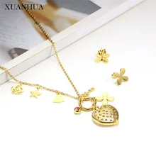 XUANHUA ювелирные изделия из нержавеющей стали Шарм Сердце серьги набор украшений летние аксессуары ожерелье набор