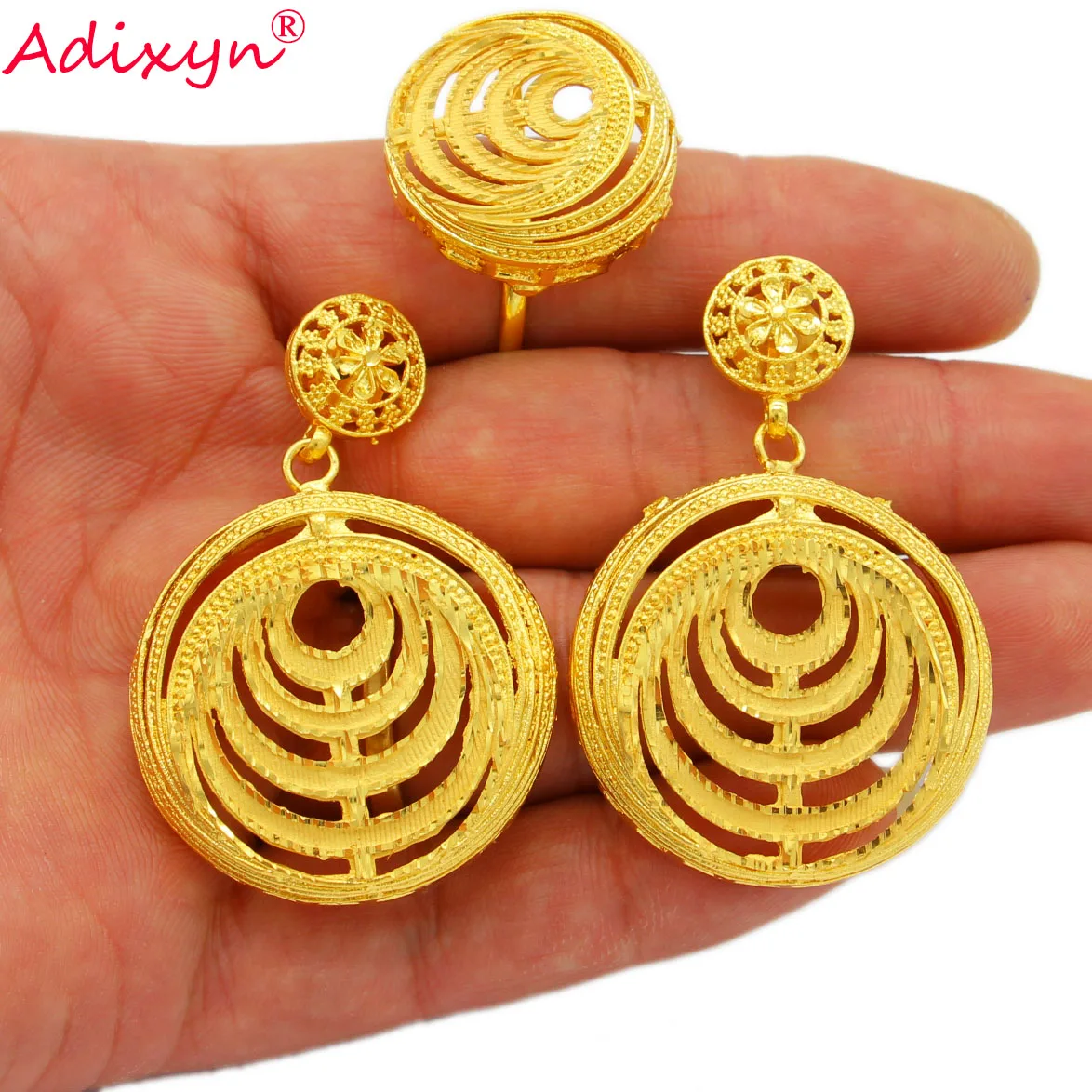 Adixyn Dubai 24K Gold Color Jewellry Set for Women India African Bridal Wedding Gifts Tassles Necklace/Earrings/Ring Set N122717