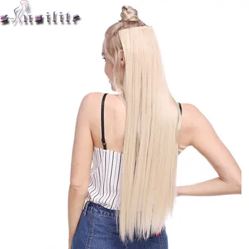 

S-noilite Fall To Hips Clip in one piece Hair Extensions 3/4 Head 5 Clips Straight Synthetic hairpiece