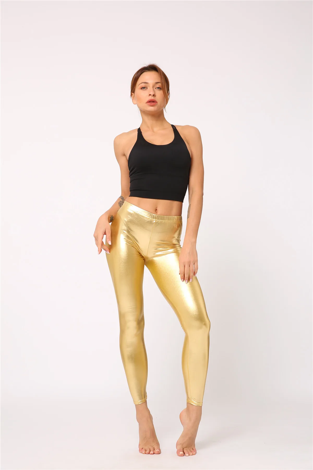 yoga leggings 2021 Ladies Silver Metallic Shiny Laser Leather Leggings Women Candy Color yoga leggings