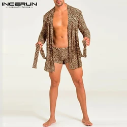 INCERUN Tops 2021 Comfortable Homewear Men's Robes Loose Comfortable Leopard Printing All-match Long Sleeve Cardigan Robes S-5XL