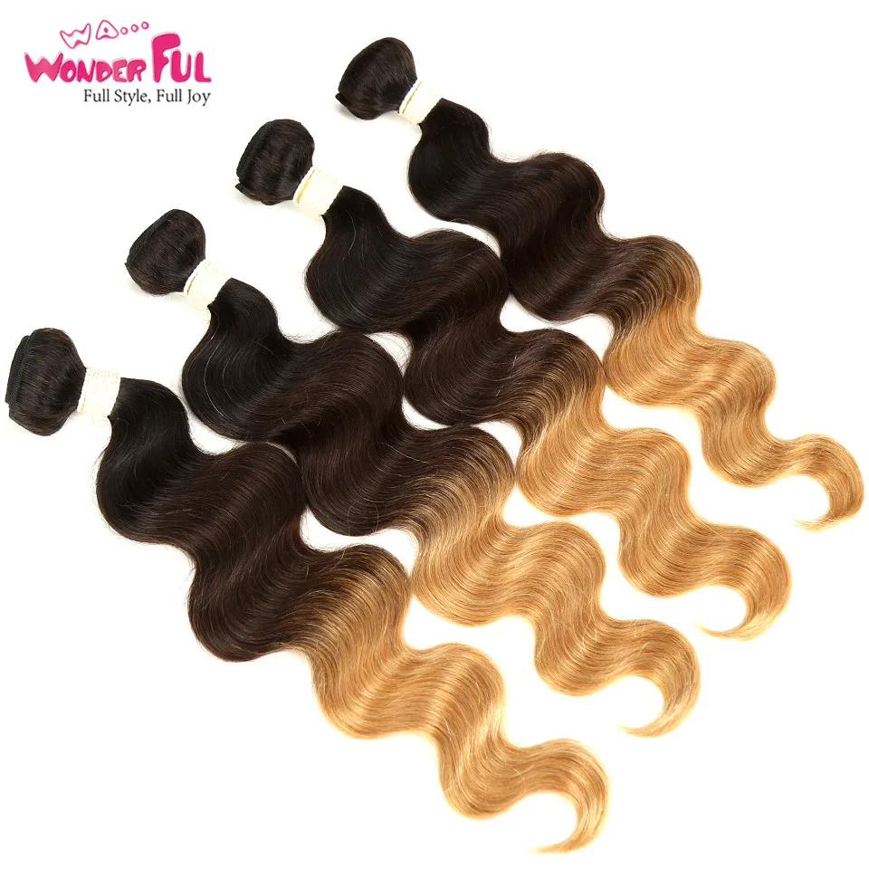 WA. чудесная объемная волна 10-22 дюйма м Remy индийские человеческие волосы 1B/4/27#1B/4/30# Омбре наращивание волос 4 пряди
