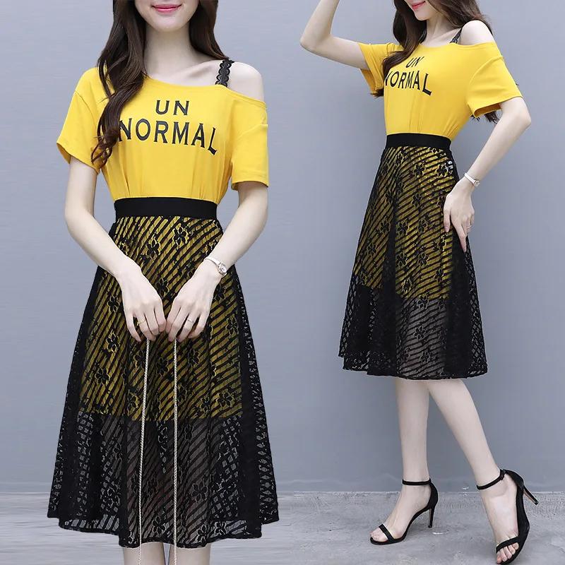 

Very Fairy of France Non-mainstream Two-Piece Set Mesh Dress Summer Women's 2019 New Style Fashion Hipster Platycodon Grandiflor