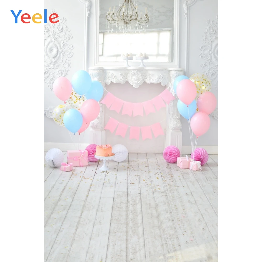 

Yeele Interior Fireplace Balloons Wooden Floor Baby Birthday Decor Photo Backdrops Newborn Photo Backgrounds For Photo Studio
