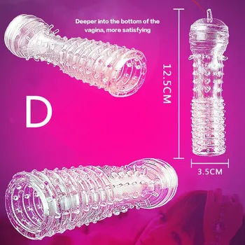 Extension Reusable Condom Penis Sleeve Male Enlargement Time Delay Spike Clit Massager Cover Crystal Clear Condoms Adult Sex Toy 5