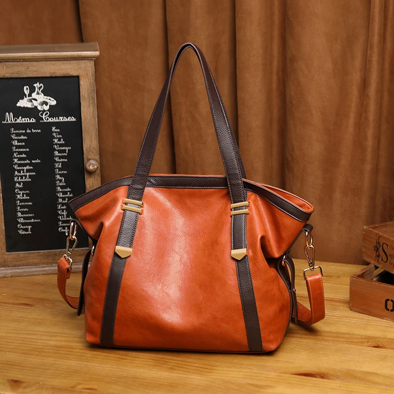 Genuine Leather Women Brown Design Tote Handbags