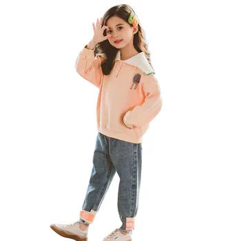 

Kids Clothes Girl Print Sweatshirt + Jeans 2 Pcs Girls Clothes Patchwork Suit For Girls Spring Summer Novelty Clothes For Girls