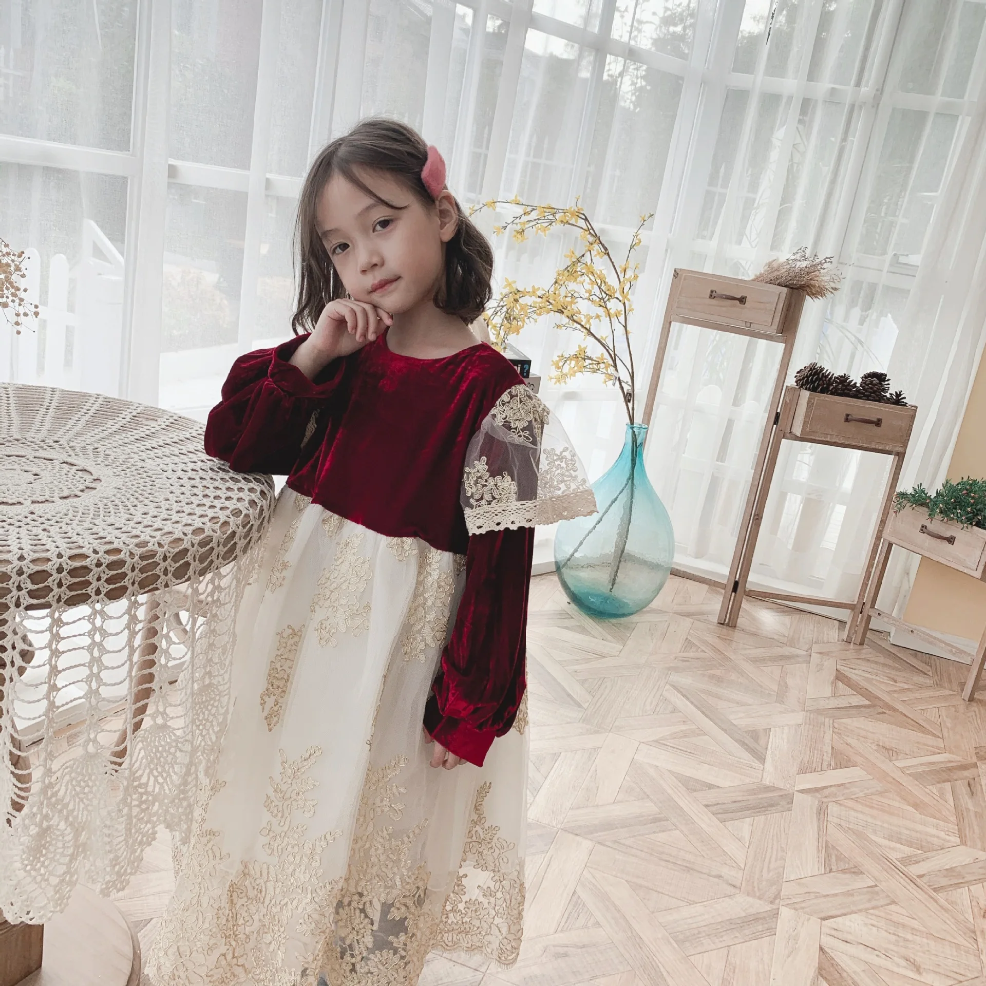 Платье новое бархатное кружевное платье зимнее платье для девочек платье с капюшоном платье принцессы