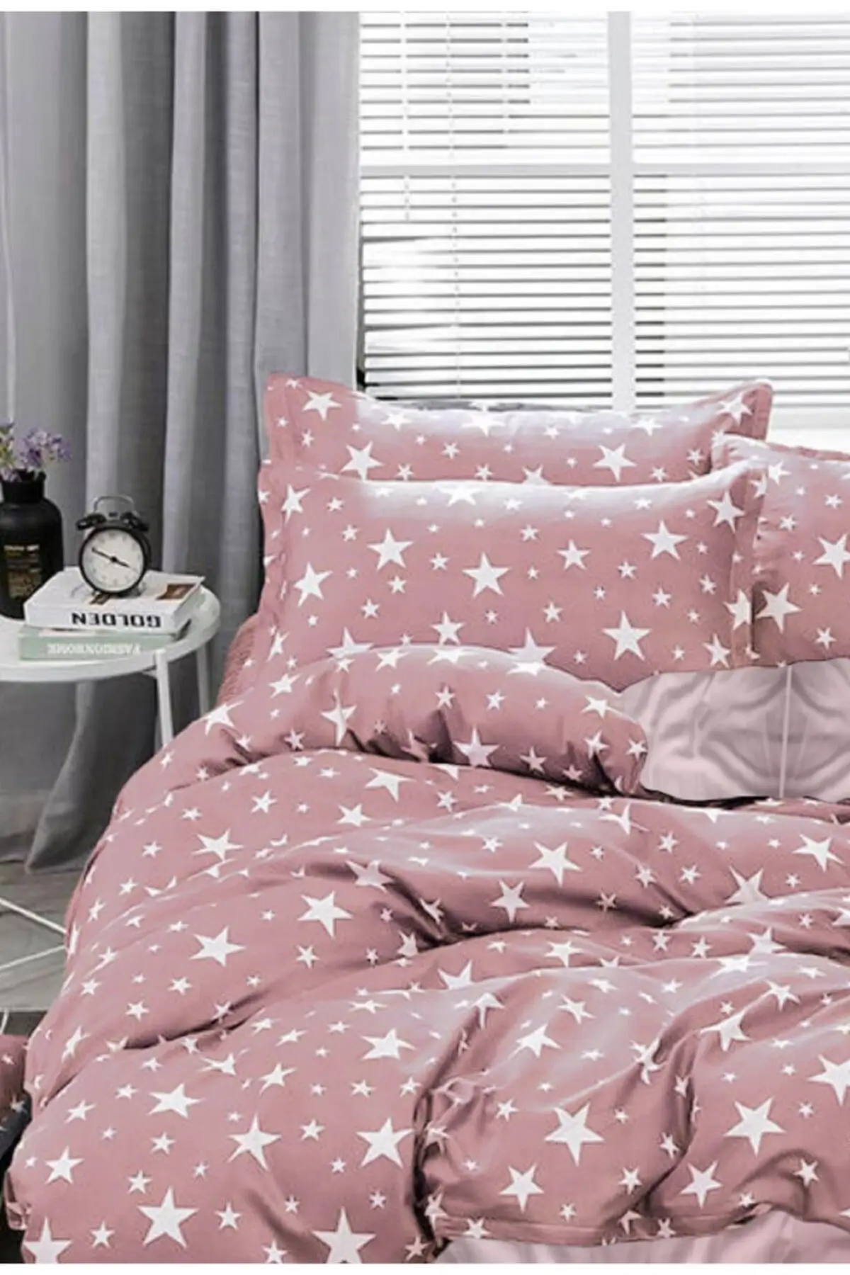 

Ranforce Star Single Duvet Cover Set Easy Ironed Cotton-Polyester 160x220 No Tire Pink Bed