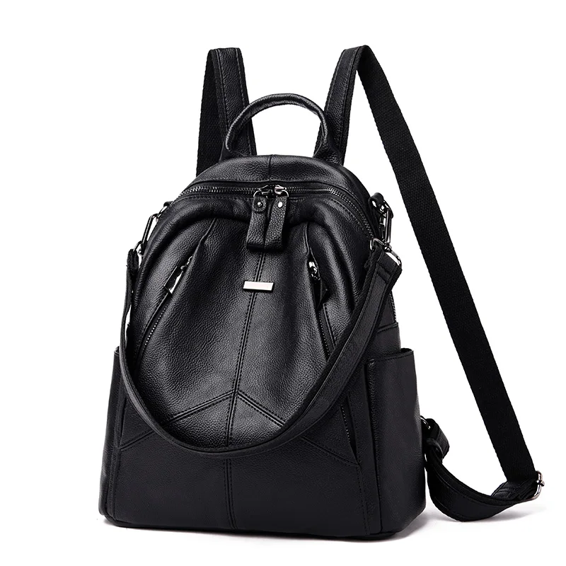 

Genuine Leather Soft Washed Backpack Women High Quality Cowhide Large Capacity Travel Bag Zipper Leisure Shoulder Bags