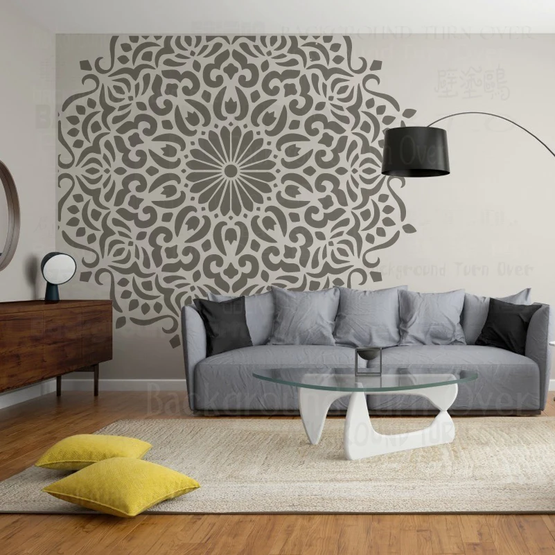 BackgroundTurnOver Stencil Rotondo Per Pareti – Motivo Mandala 50 Cm – Riusabile Per Mobili, Pavimenti E Decorazioni Fai-da-te