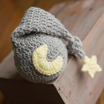 

Crochet Newborn Photography Hat Knit Moon Star Hat Cap Costume Baby Girls Boys Photo Prop