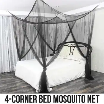 

Mosquito Net Black White For Double Four Corner Bed Post Bed Canopy Mosquito Net Full Queen King Size Bed with hooks 210*240cm