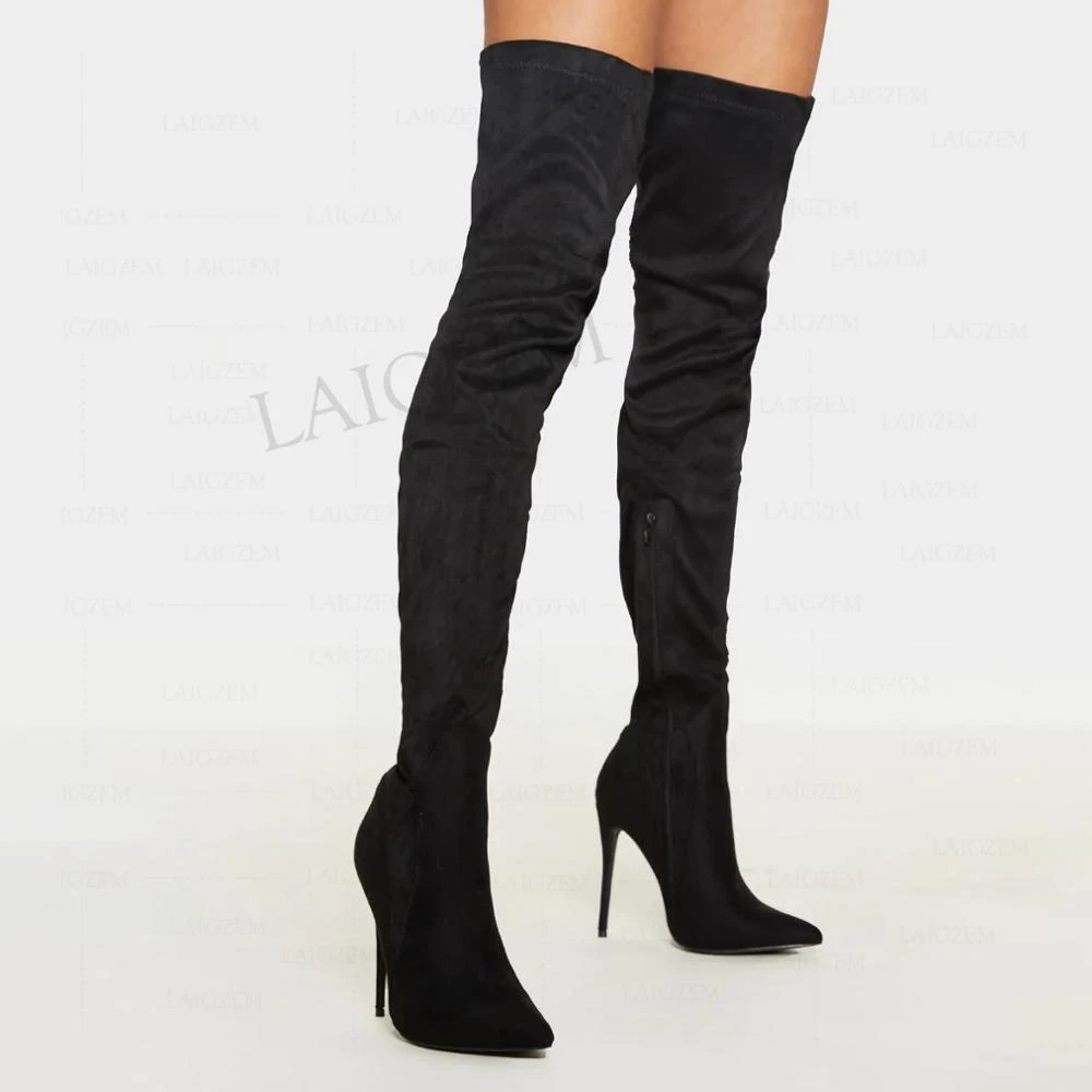 over the knee high heel suede boots