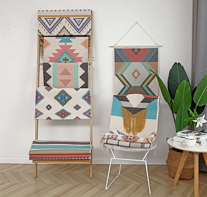 Tapisserie Murale Macramé Bohème - 50 X 85 Cm - Tissage Main Coton/polyester - Avec Baguette Bois Et Corde