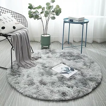 

Gradient Solid Carpet Thicker Rugs Non-slip Round Mat Bathroom Area rug for living room Soft Fluffy Child Bedroom Mats 100cm