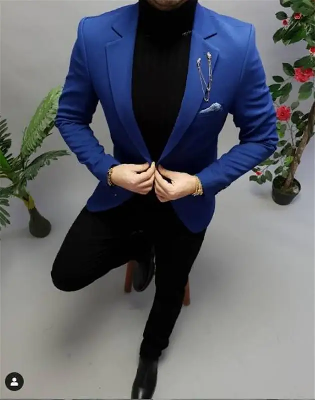 groom in blue blazer with black pants  Image Polka Dot Wedding