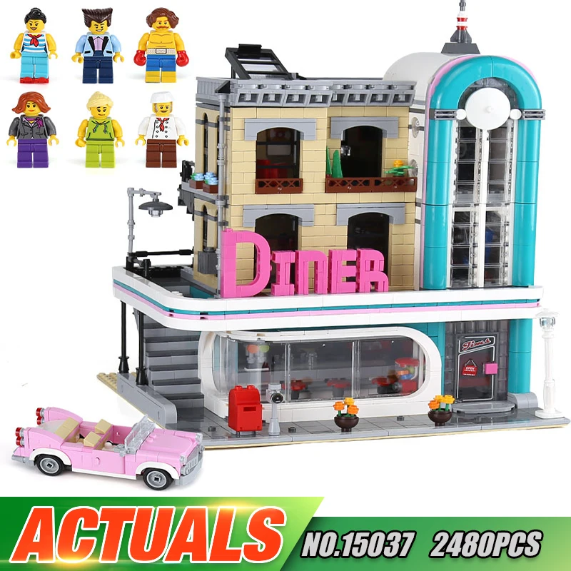 

DHL 15037 2480Pcs City Creator Street Downtown Diners Street View 10260 Model Building Blocks Bricks Kids Education Toys