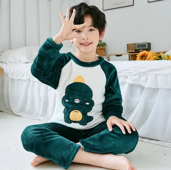 2021 Children Fleece Pajamas Warm Flannel Sleepwear Girls Boy Nightwear Coral Fleece Kids pijamas Homewear Winter Pyjama best Sleepwear & Robes Sleepwear & Robes