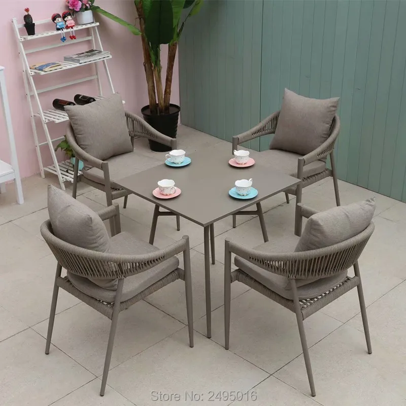 5piece Patio Hemp Rope Dining Set Garden Chat Set Table And Chairs