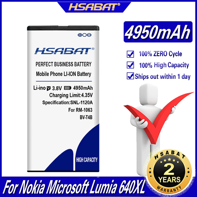 HSABAT BV T4B 4950mAh аккумулятор для Nokia Microsoft Lumia 640XL RM 1096 1062 1063 1064 640 XL BVT4B|battery for|battery for