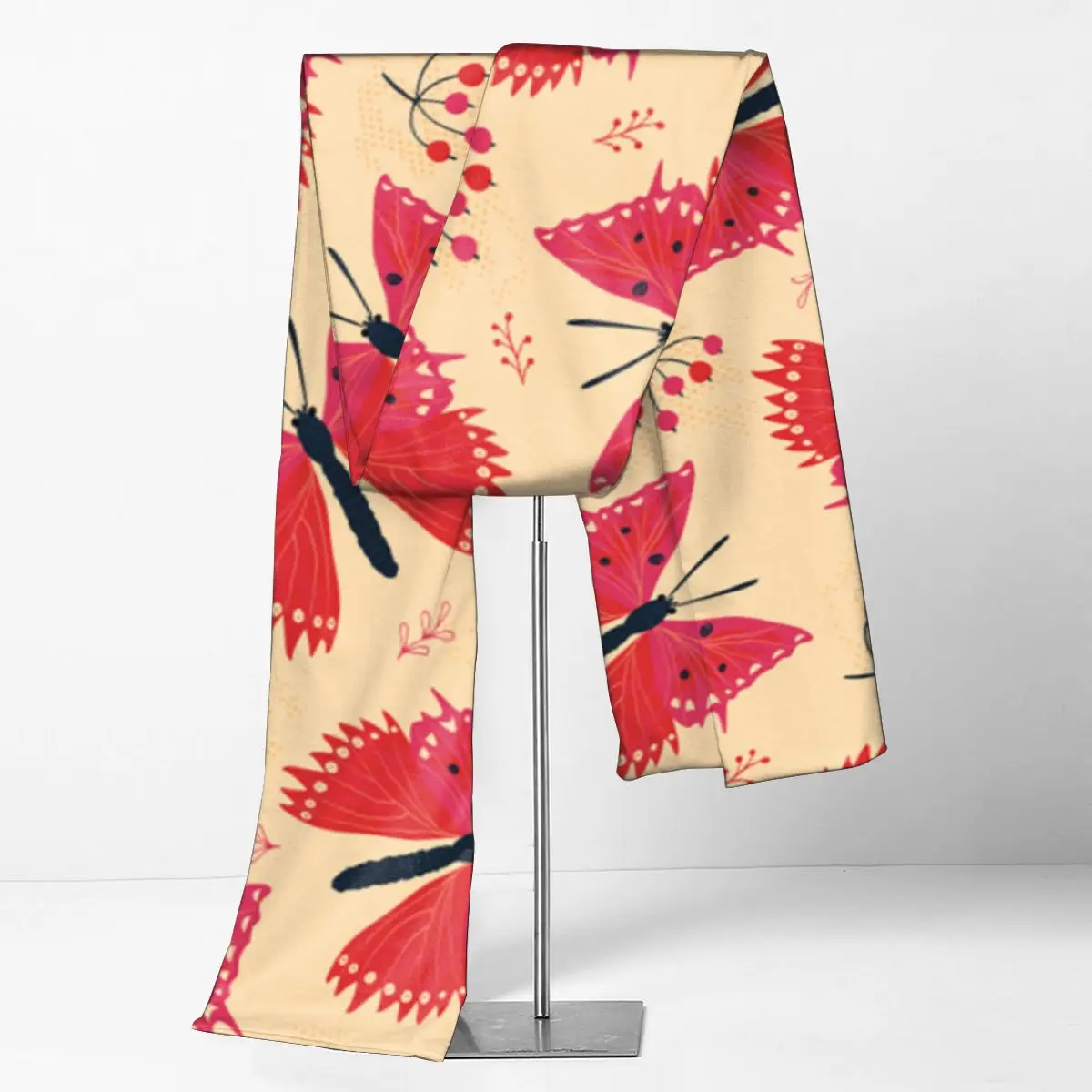 

NOISYDESIGNS Winter Design Red Butterfly and Berries Printed Scarf Women Cotton Scarves Female Shawl Wrap Scarf Long Lady New