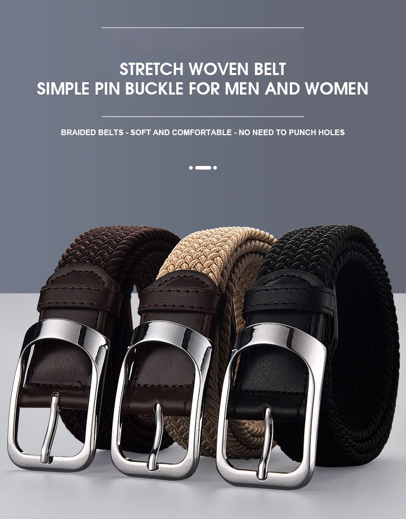 [LFMB]2022 NewFemale Casual Knitted Pin Buckle Men Belt Woven Canvas Elastic Expandable Braided Stretch Belts For Women Jeans cheap designer belts