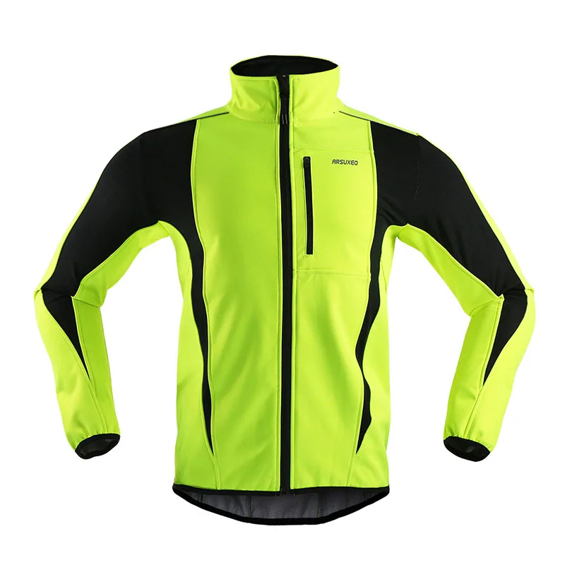 Зимняя велосипедная куртка Тепловая Флисовая теплая велосипедная одежда ветрозащитная Водонепроницаемая мягкая оболочка пальто MTB велосипед Джерси 15-K - Цвет: 15KUS green