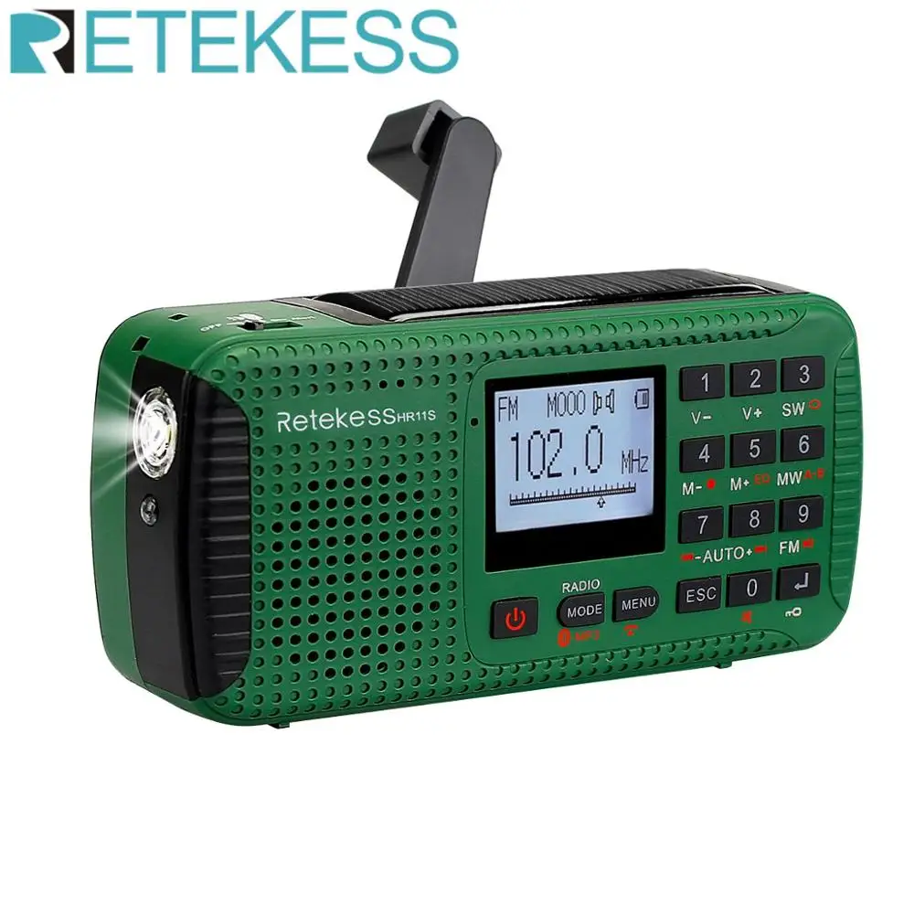 Retekess HR11S аварийное радио Рукоятка радио на солнечных батарейках FM/MW/SW Bluetooth MP3 цифровой плеер Регистраторы Портативный